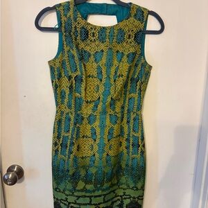Muse Teal and Lime Patterned Midi Dress